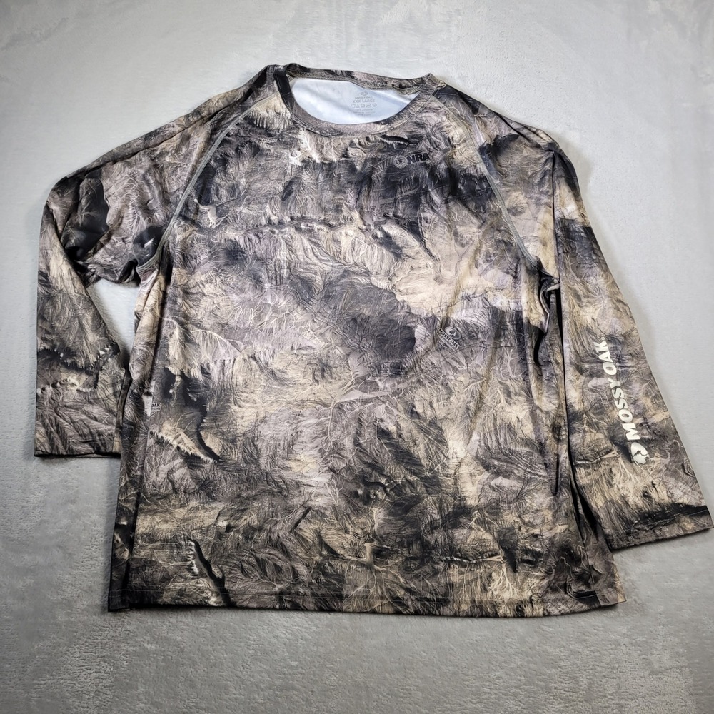 Mossy Oak Performance Shirt Mens 3XL Gray Camo NRA Long Sleeve Hunting Tee